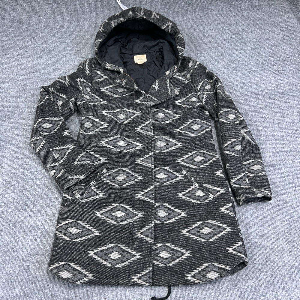 Vintage Levi's Jacket Women S Gray Allover Print Wool Parka Hooded Quilted Aztec